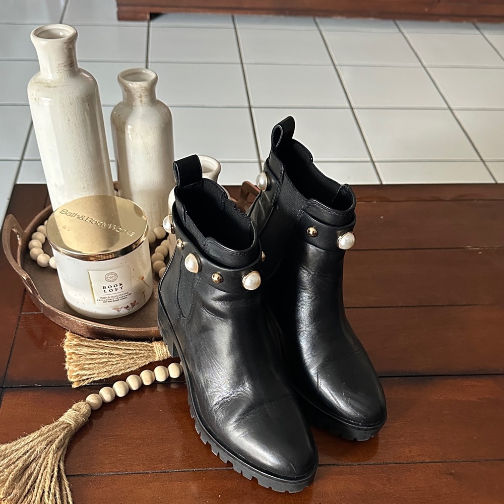 Karl Lagerfeld Black Ankle Boots with Pearl Details